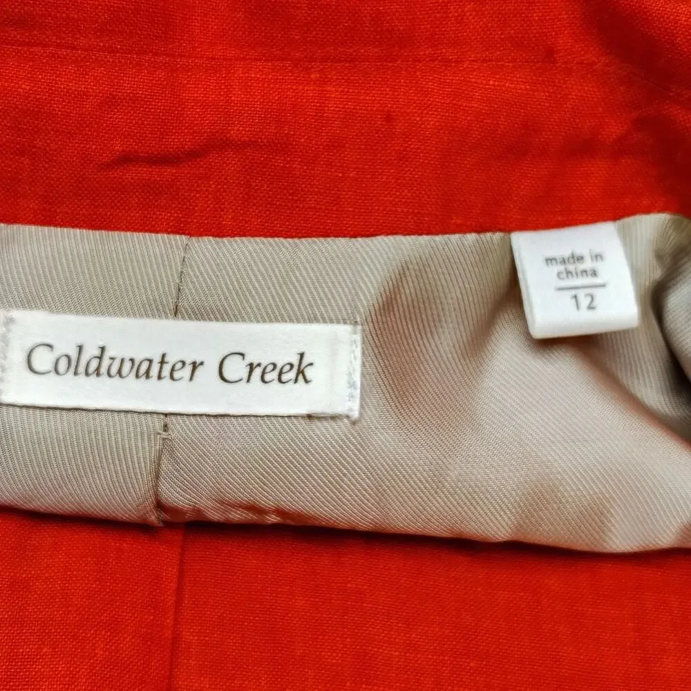 Coldwater Creek 100% Linen Blazer Jacket Orange Coral Classic Women's Size 12